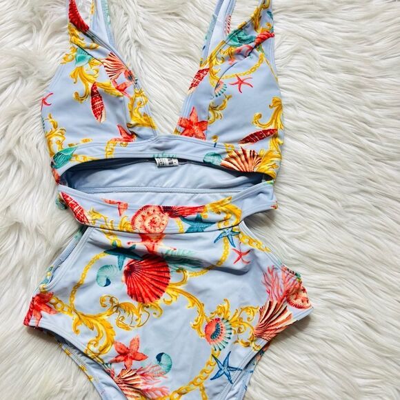 Forever 21 One Piece Cut Out Swimsuit Light Blue Size Small - Picture 2 of 3